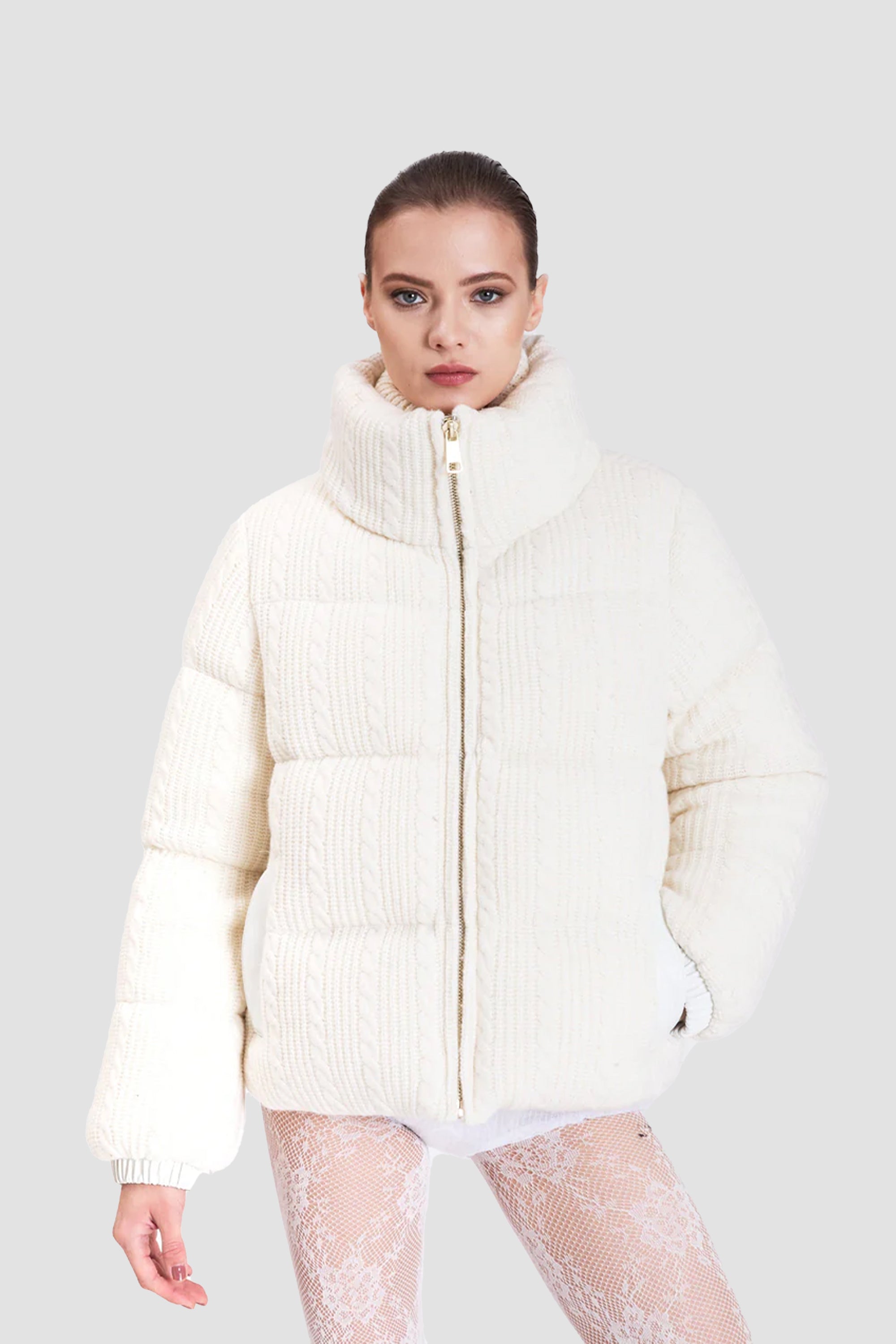 Nicole Benisti Women's Kensington Cable Knit Cashmere Cable Knit Cashmere Puffer Jacket