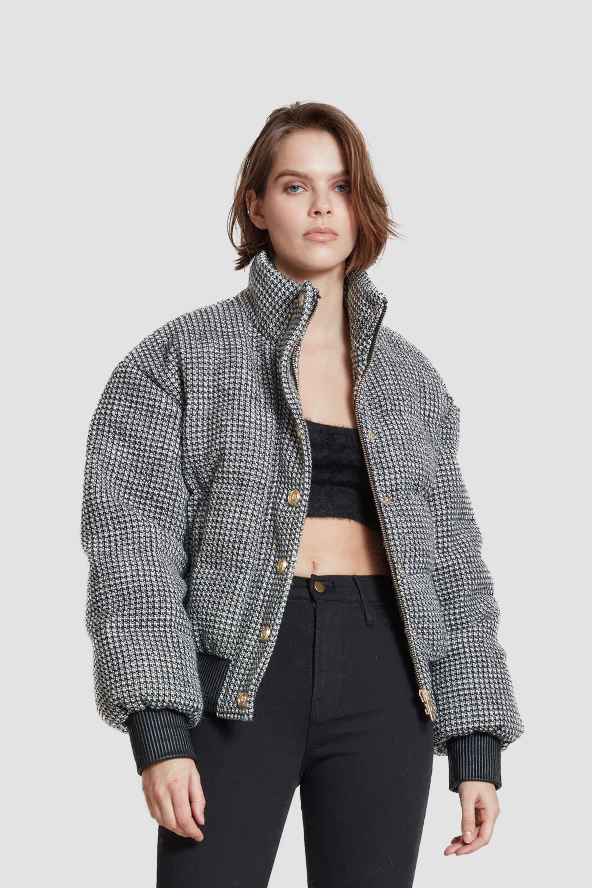 Nicole Benisti Women's Brooklyn Tweed Noir Bomber Jacket