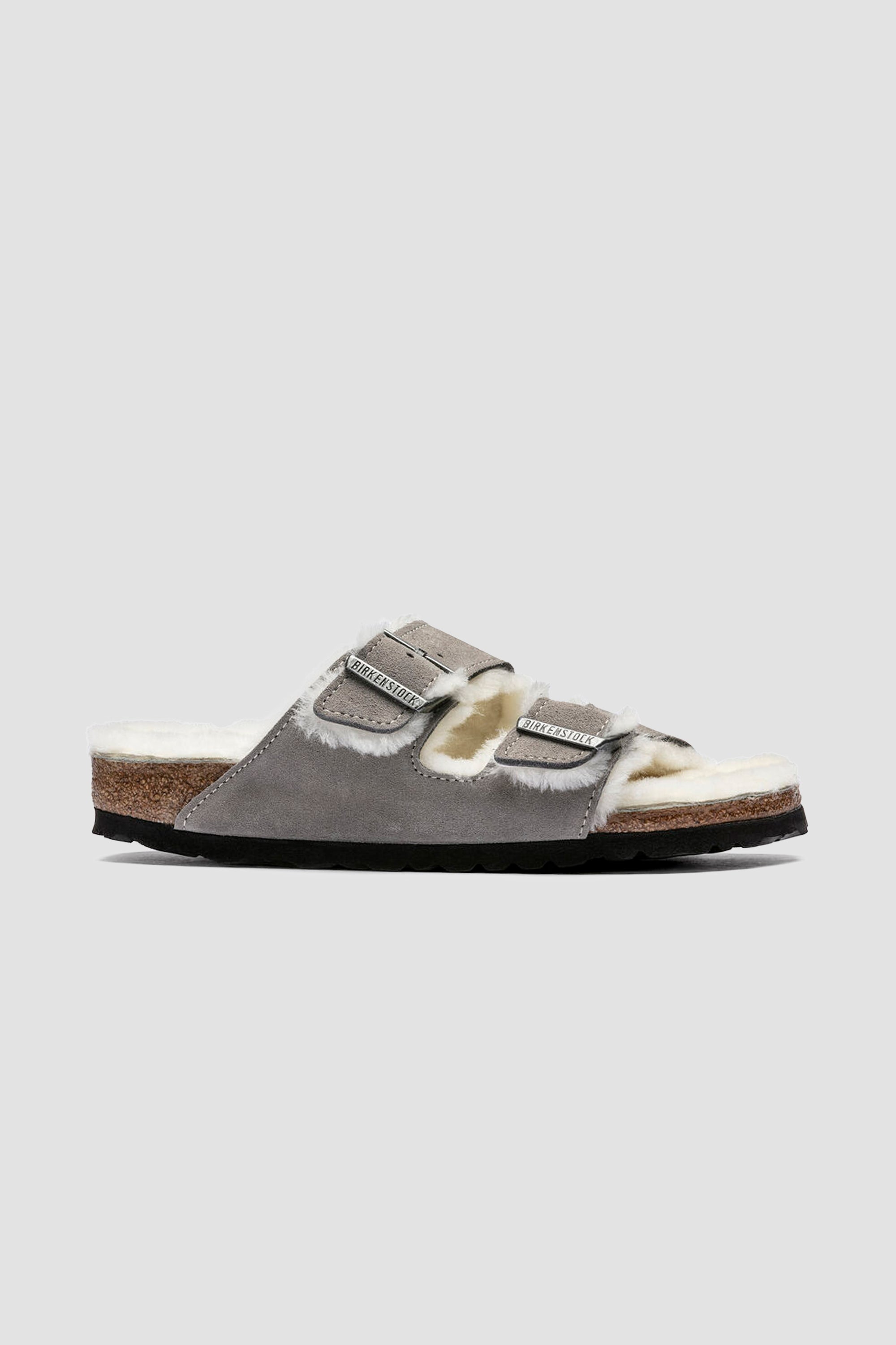 Birkenstock Unisex Arizona Shearling Suede Leather in Stone Coin