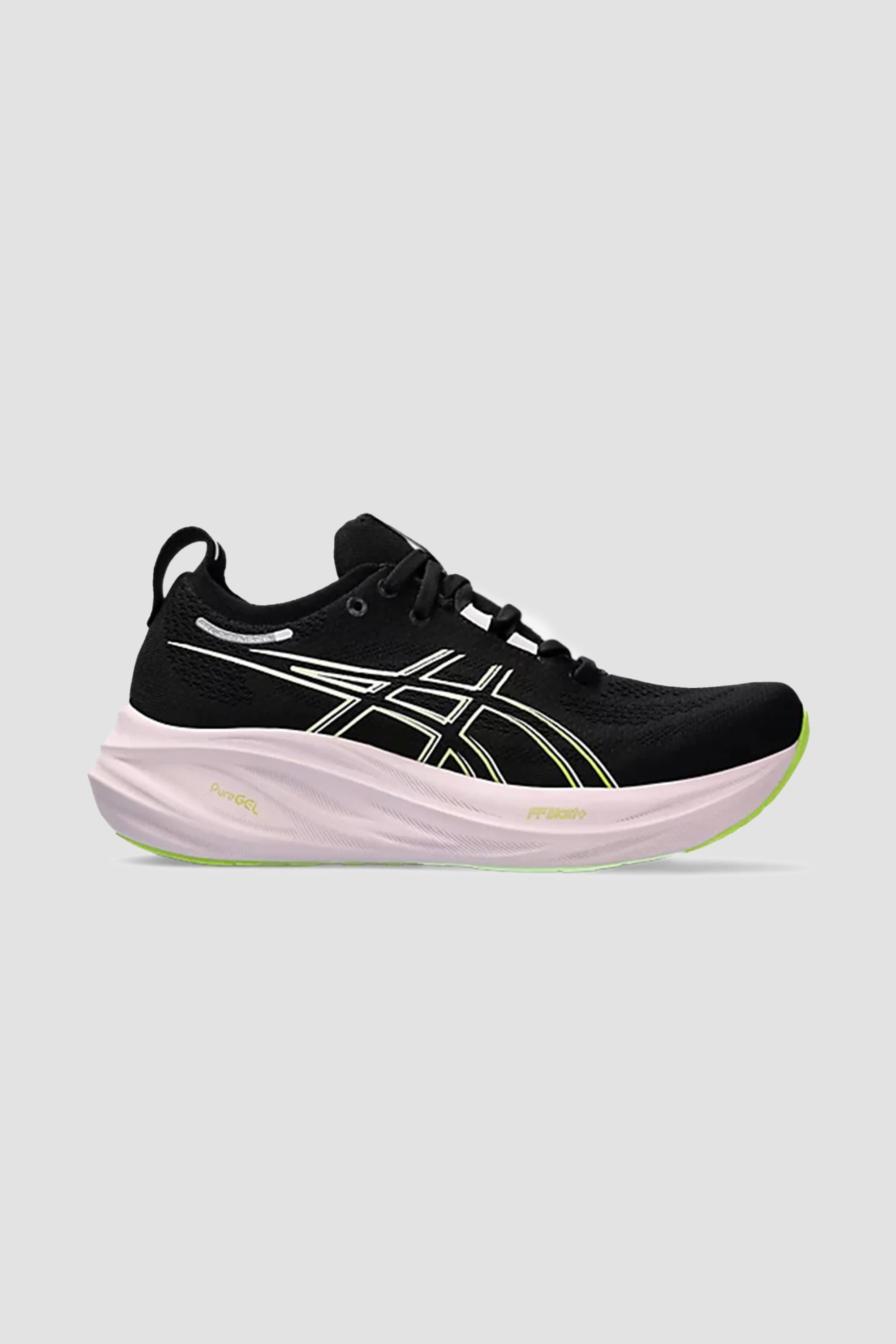 Baskets ASICS Gel-Nimbus 26 pour femmes en noir/citron vert fluo